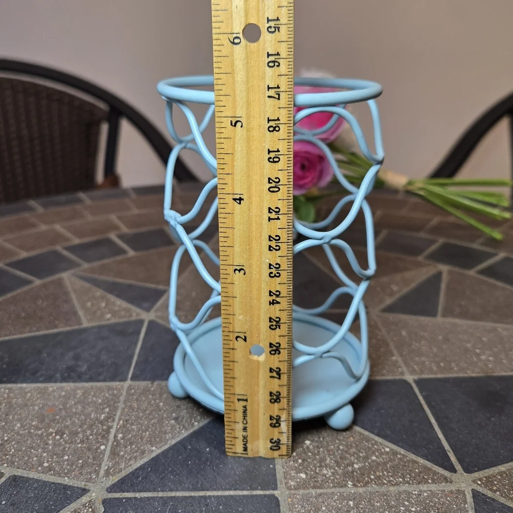 Aqua Blue Metal Candle Holder